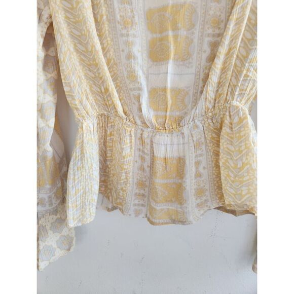 Free People "Rosalie" Yellow Printed "Handkerchief" Faux Wrap Top size Small - Picture 4 of 9